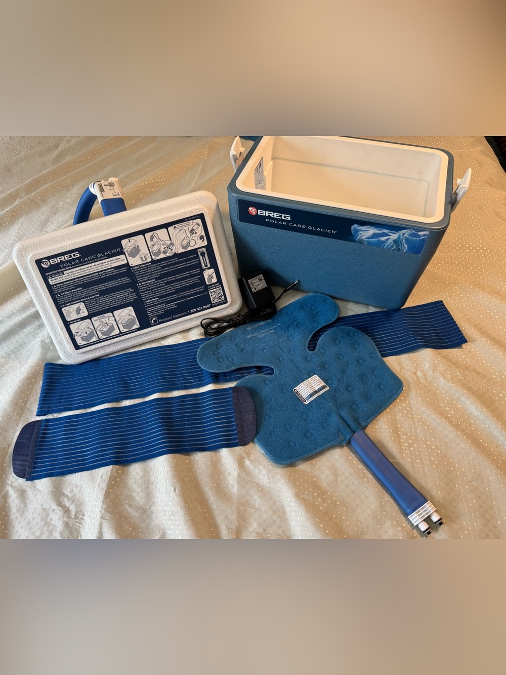 Breg Polar Care Glacier Multi-Use Wrap-On Pads XL Complete w Cooler AC Adapter